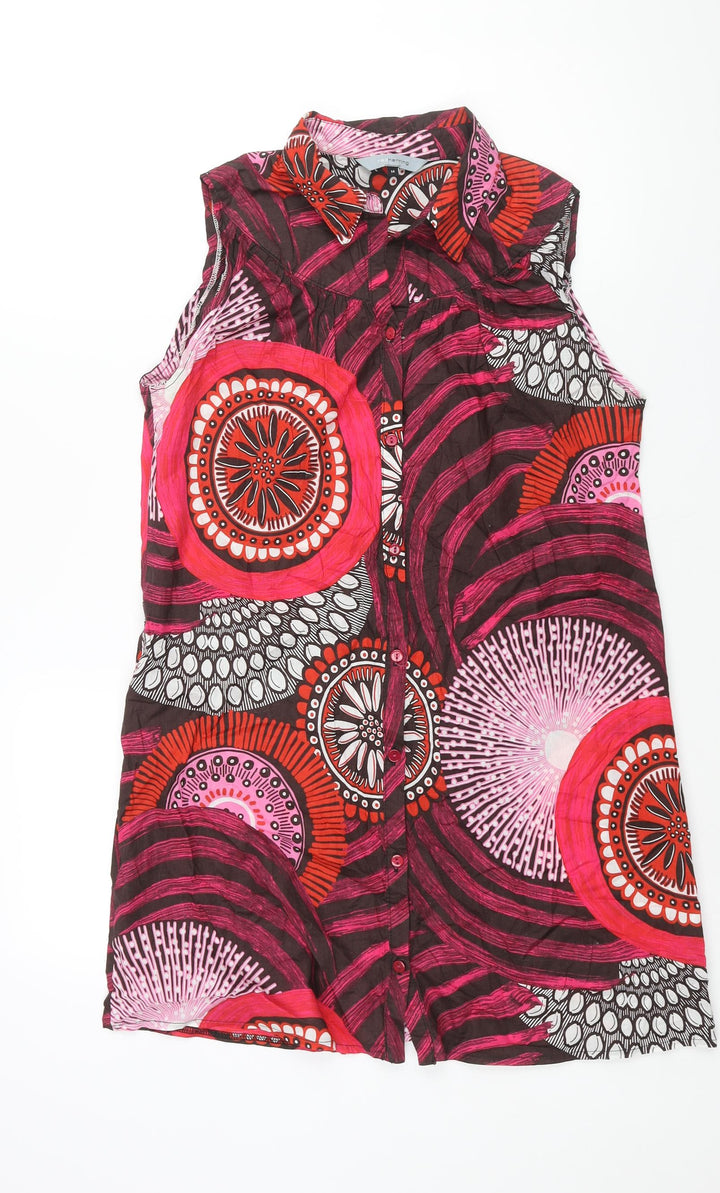 Red Herring Womens Multicoloured Geometric Cotton A-Line Size 14 Collared Button
