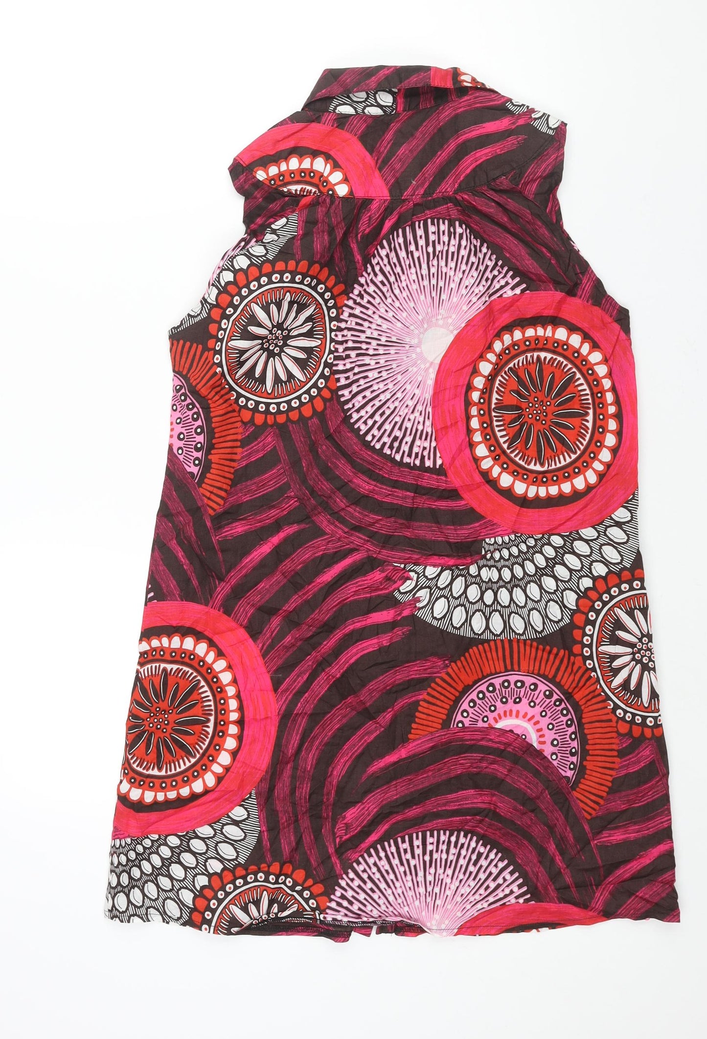 Red Herring Womens Multicoloured Geometric Cotton A-Line Size 14 Collared Button