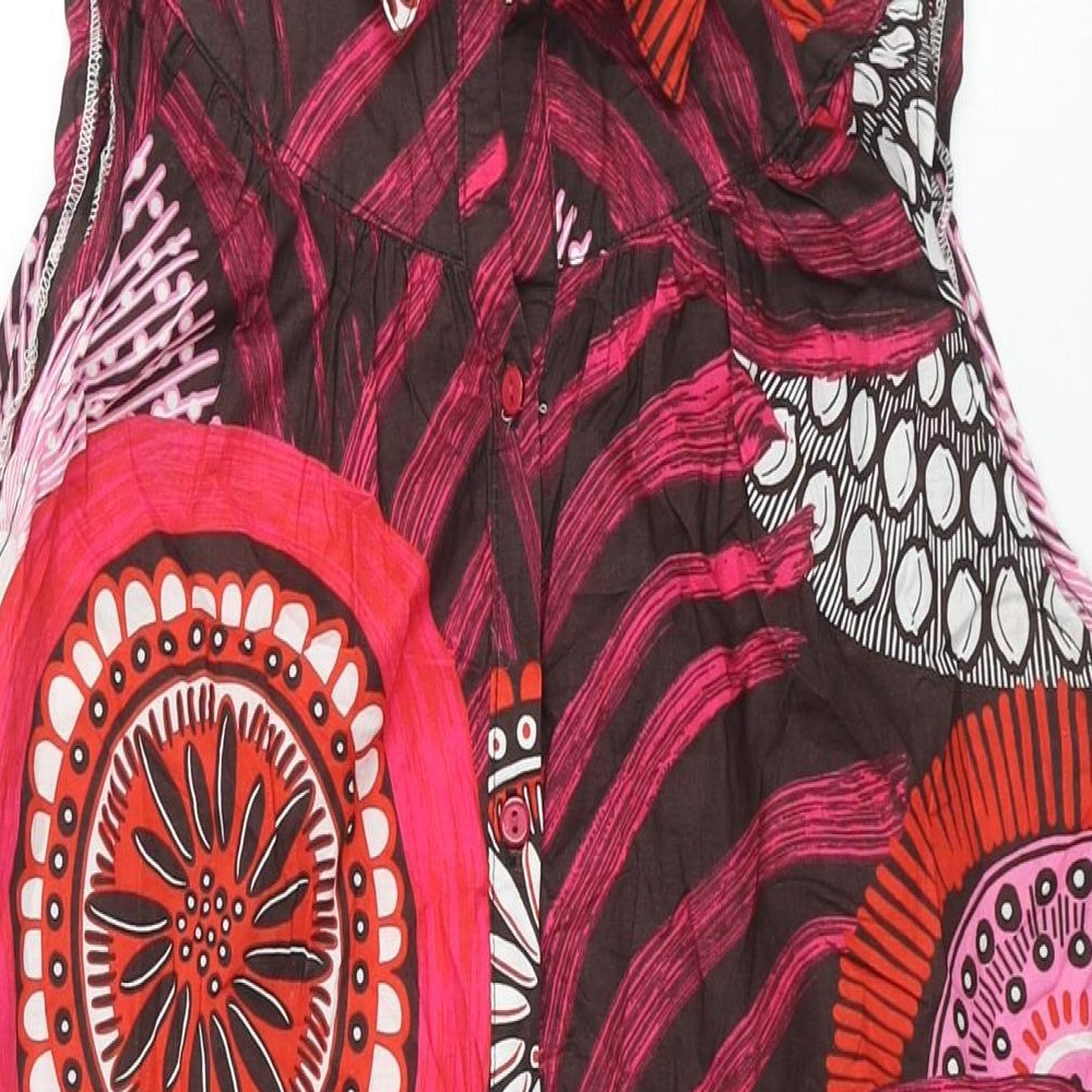 Red Herring Womens Multicoloured Geometric Cotton A-Line Size 14 Collared Button