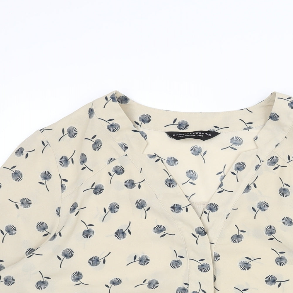 Dorothy Perkins Womens Beige Geometric Polyester Basic Blouse Size 10 V-Neck