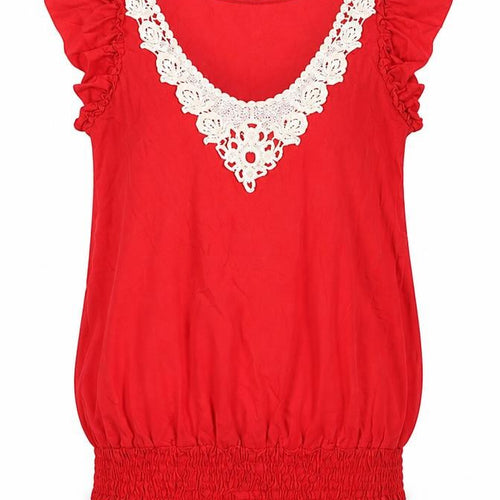 Dorothy Perkins Womens Red Cotton Basic Blouse Size 8 V-Neck - Frill Lace Detail