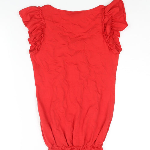 Dorothy Perkins Womens Red Cotton Basic Blouse Size 8 V-Neck - Frill Lace Detail