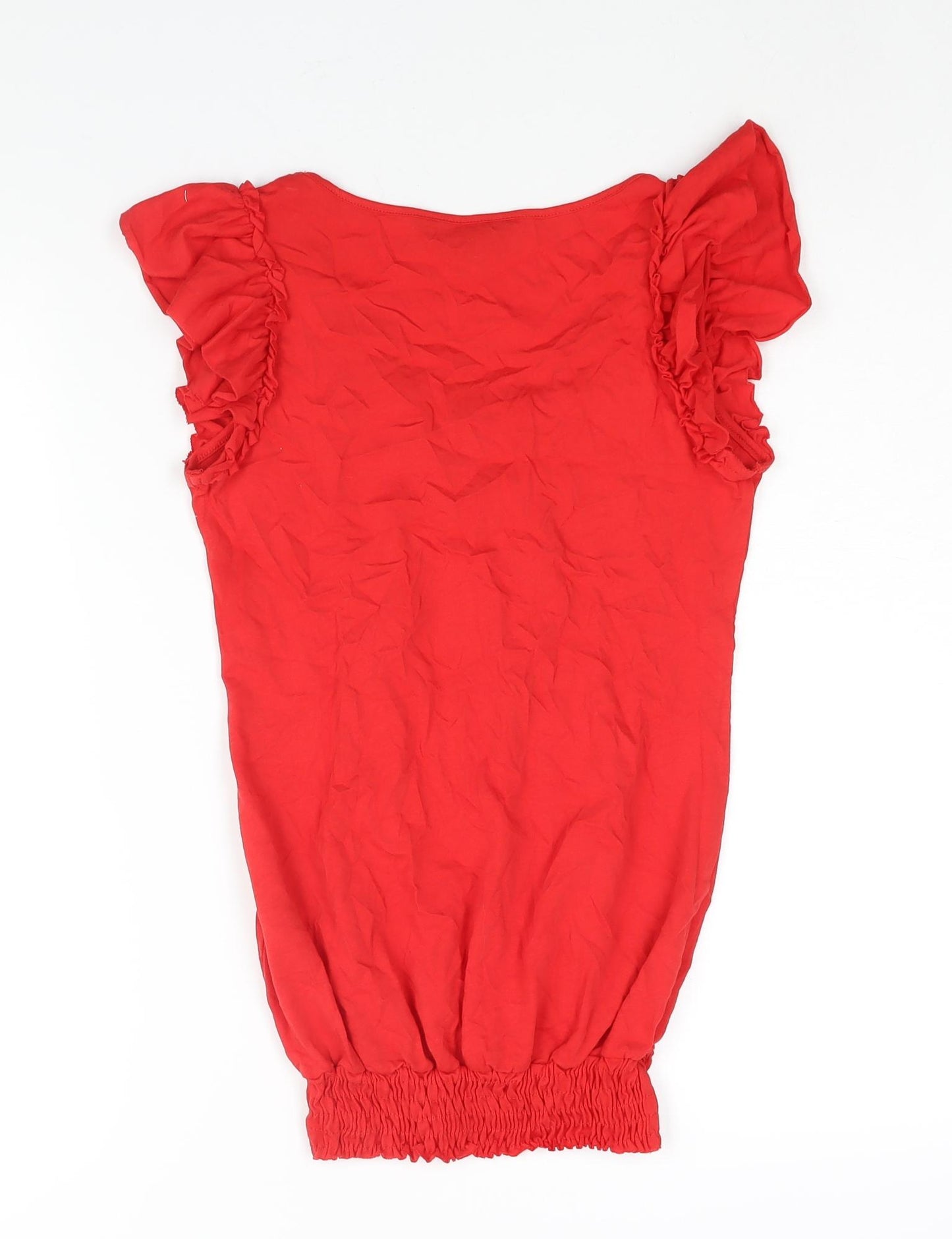 Dorothy Perkins Womens Red Cotton Basic Blouse Size 8 V-Neck - Frill Lace Detail