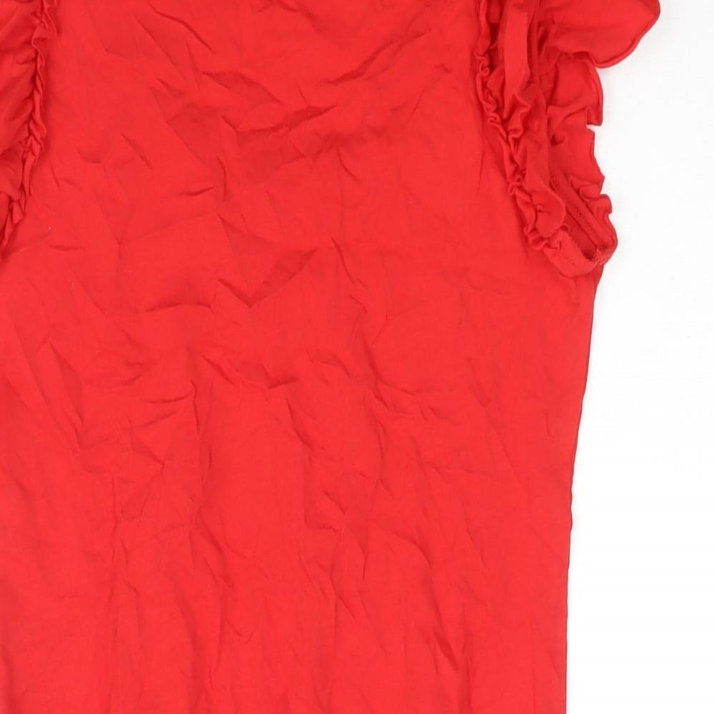 Dorothy Perkins Womens Red Cotton Basic Blouse Size 8 V-Neck - Frill Lace Detail