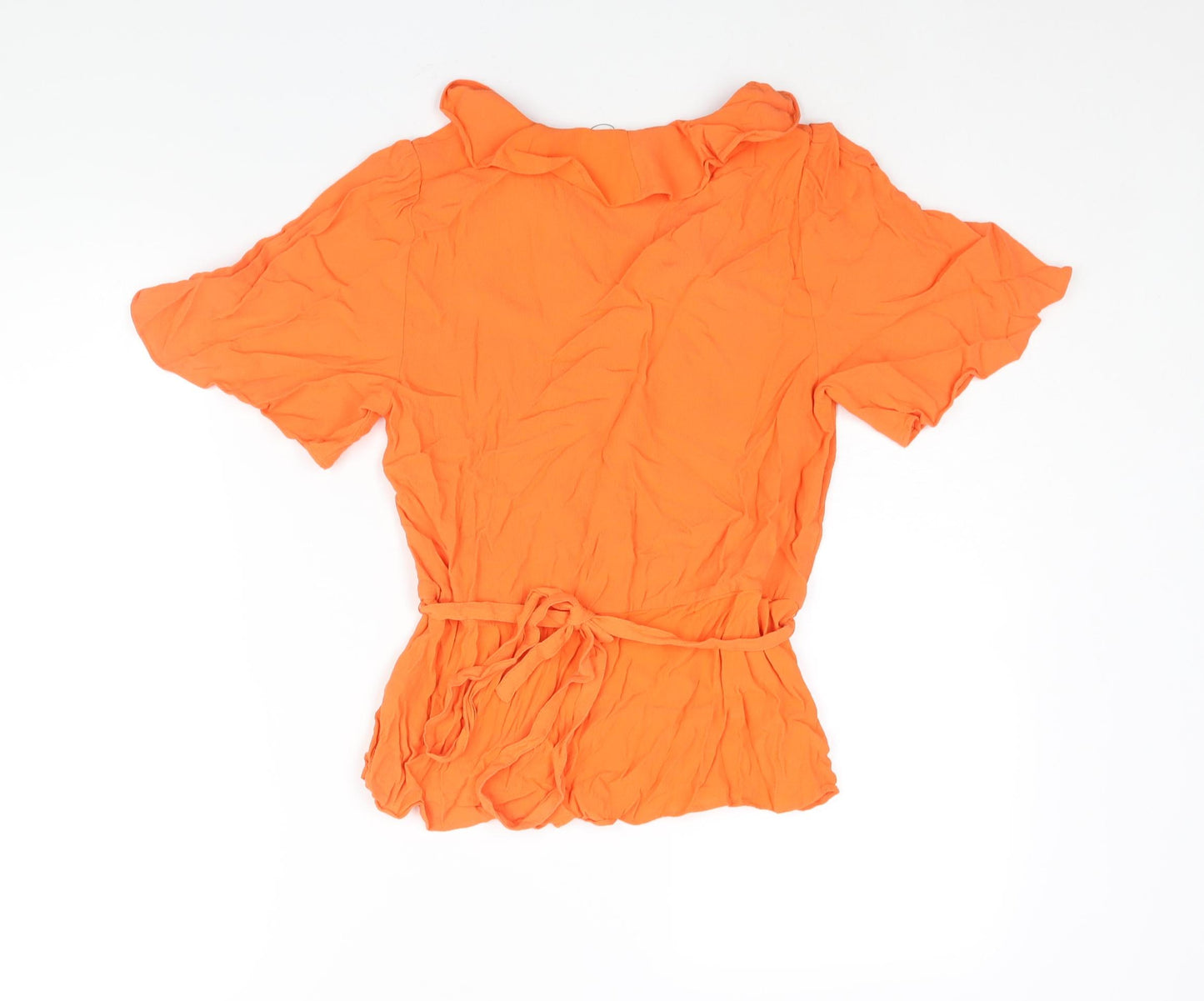 Marks and Spencer Womens Orange Viscose Basic Blouse Size 10 V-Neck - Belted Peplum