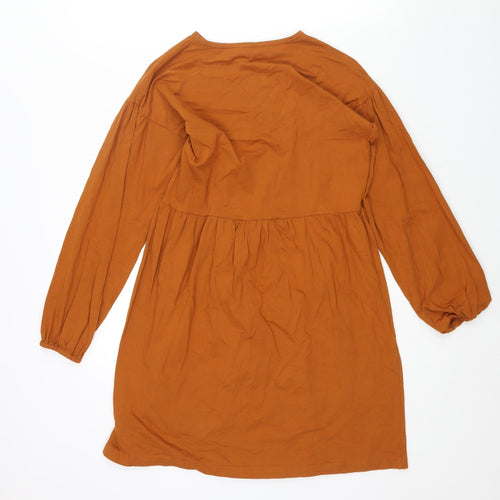 Boohoo Womens Brown Cotton A-Line Size 10 Round Neck Pullover