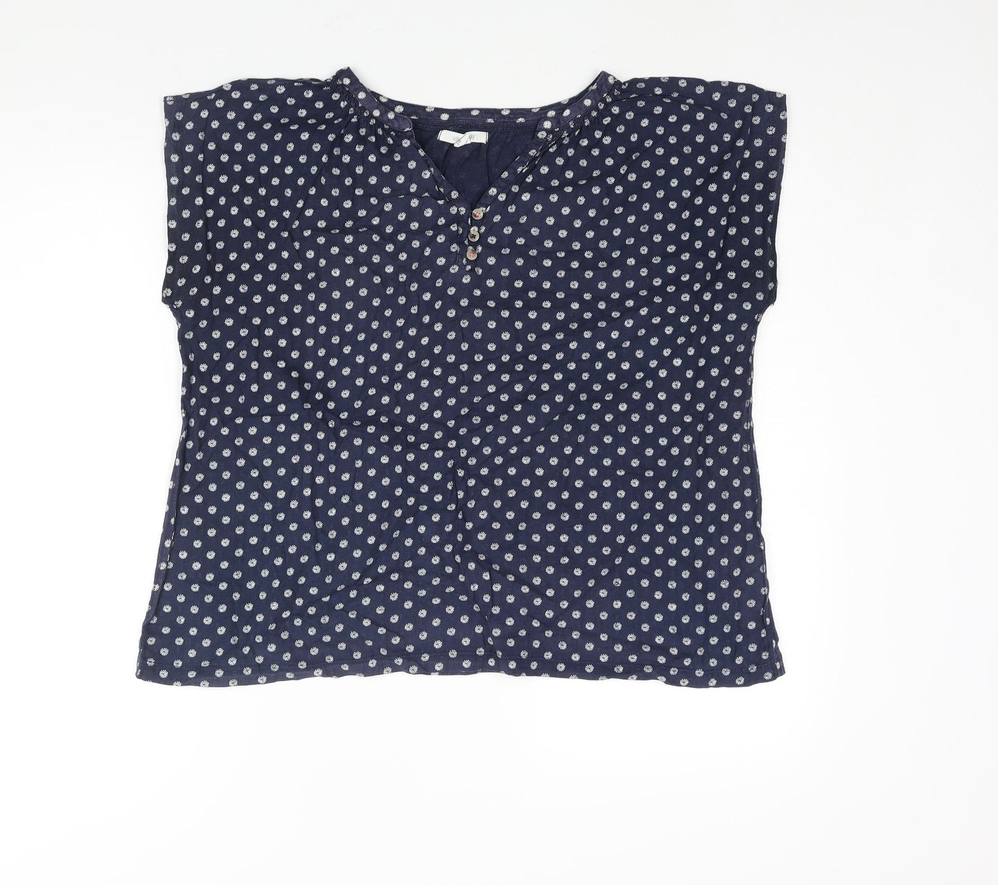 White Stuff Womens Blue Geometric Cotton Basic Blouse Size 14 V-Neck