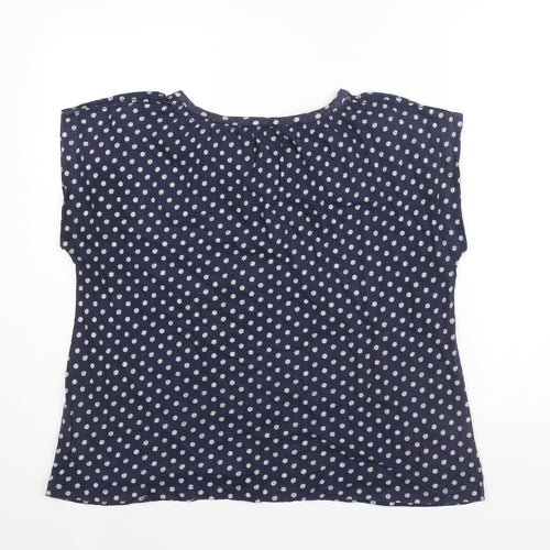 White Stuff Womens Blue Geometric Cotton Basic Blouse Size 14 V-Neck