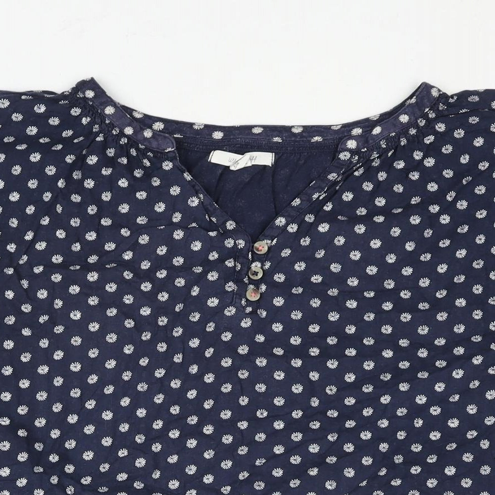 White Stuff Womens Blue Geometric Cotton Basic Blouse Size 14 V-Neck