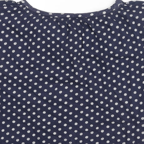 White Stuff Womens Blue Geometric Cotton Basic Blouse Size 14 V-Neck