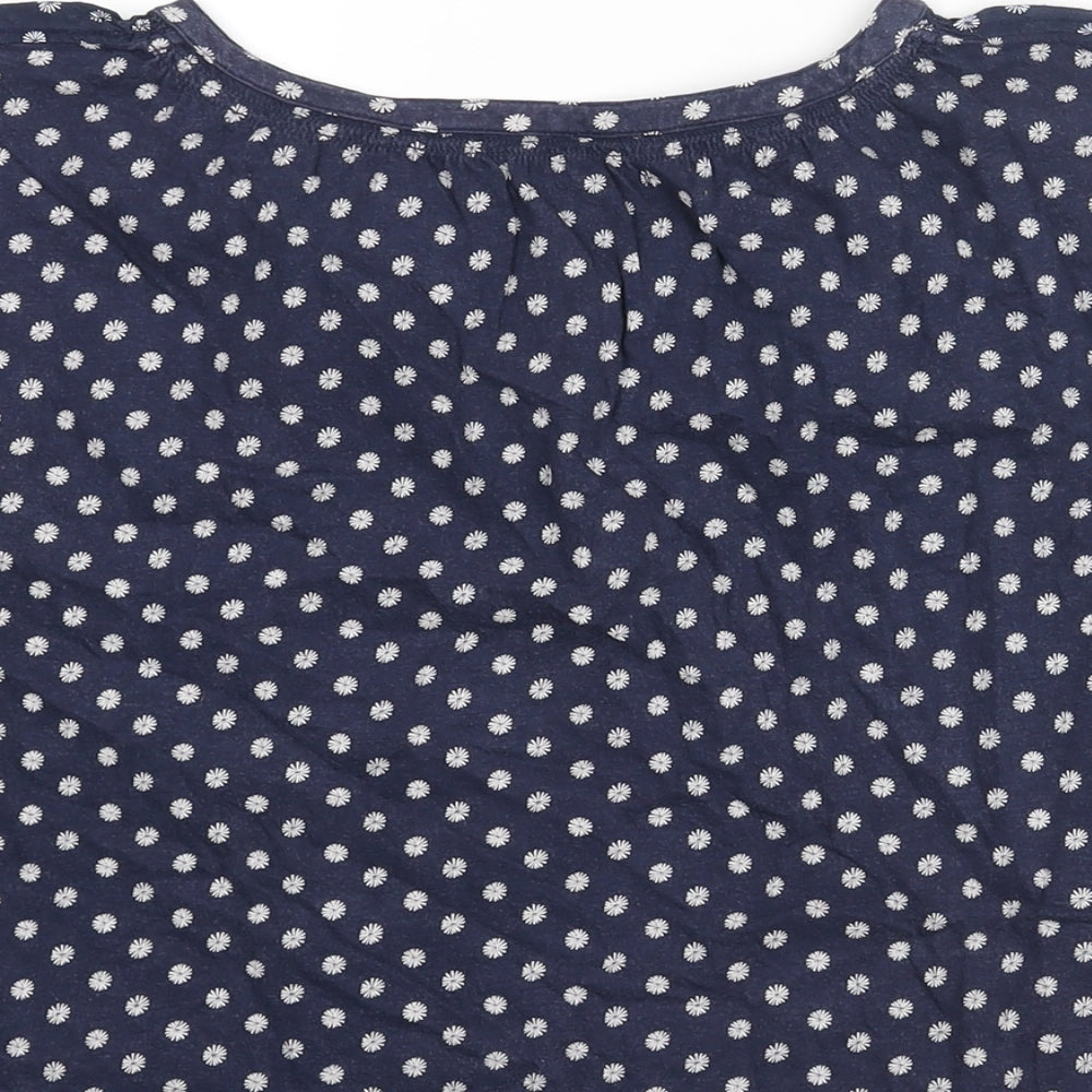 White Stuff Womens Blue Geometric Cotton Basic Blouse Size 14 V-Neck