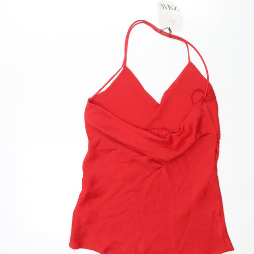 Zara Womens Red Polyester Camisole Blouse Size M V-Neck - Cowl Back