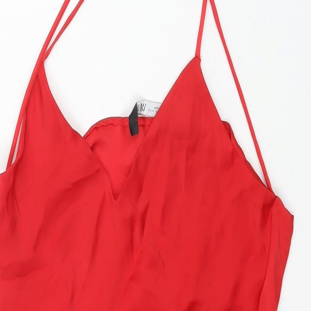 Zara Womens Red Polyester Camisole Blouse Size M V-Neck - Cowl Back