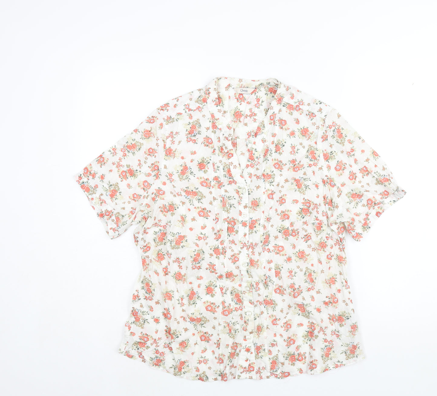 Marks and Spencer Womens Multicoloured Floral Cotton Basic Blouse Size 16 V-Neck