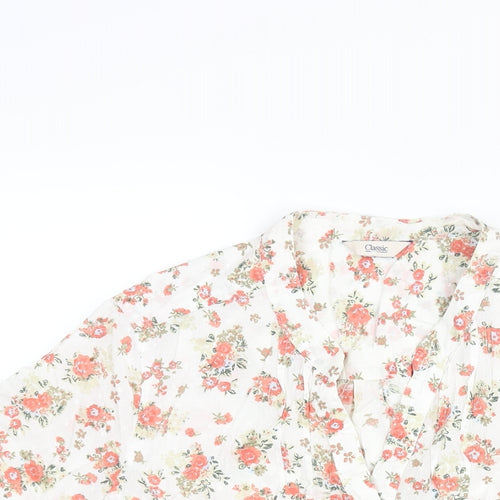 Marks and Spencer Womens Multicoloured Floral Cotton Basic Blouse Size 16 V-Neck