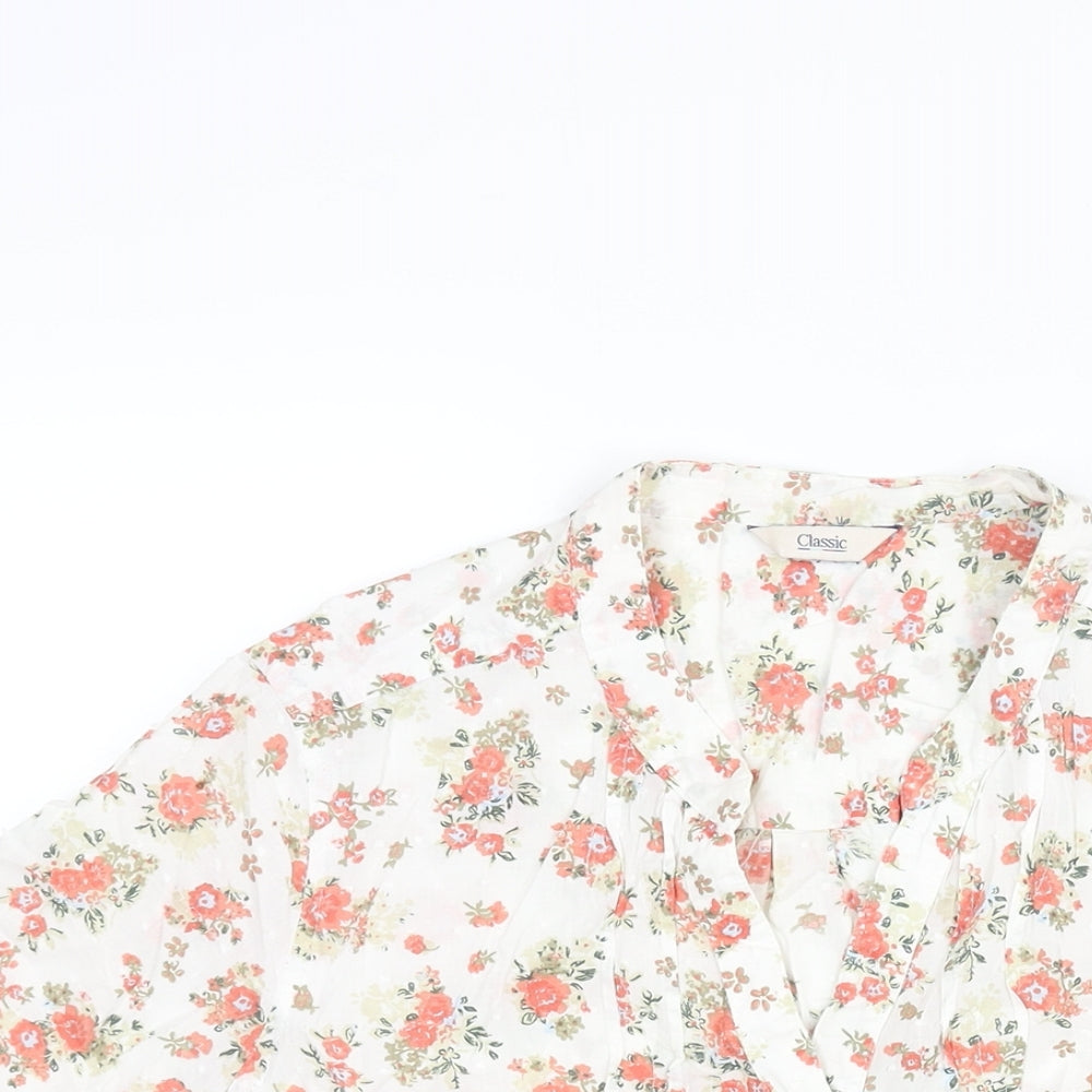 Marks and Spencer Womens Multicoloured Floral Cotton Basic Blouse Size 16 V-Neck