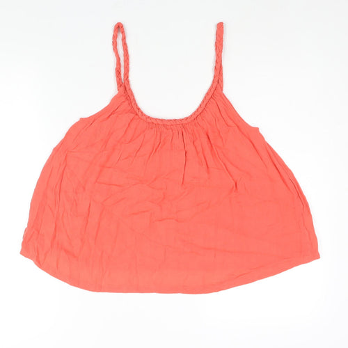 Topshop Womens Pink Viscose Camisole Blouse Size 8 Scoop Neck - Plait Straps