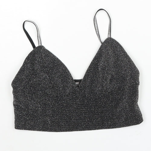 Zara Womens Black Polyester Cropped Blouse Size M Sweetheart - Glitter