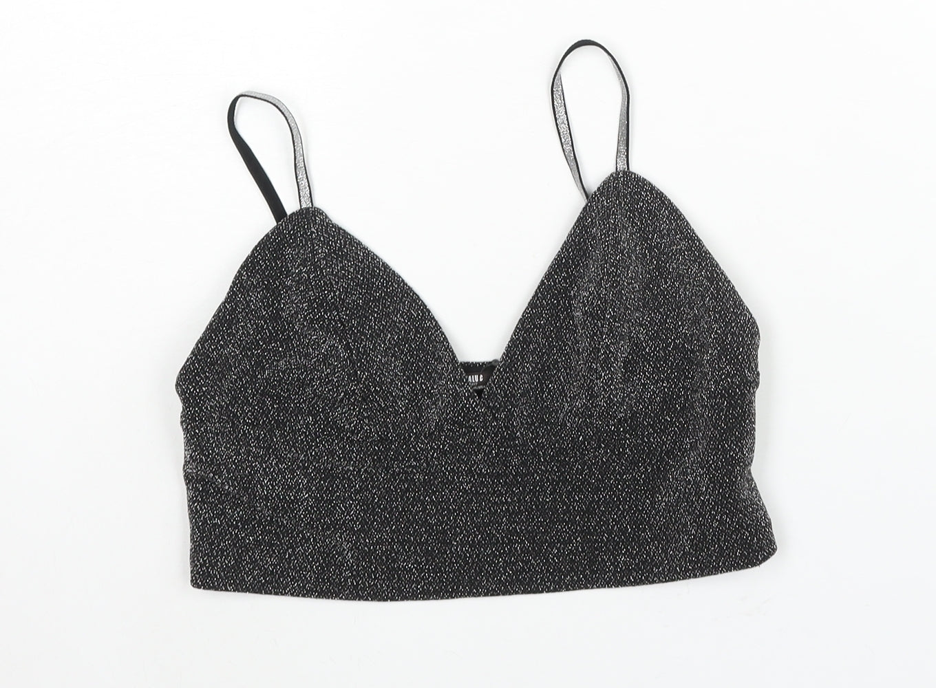 Zara Womens Black Polyester Cropped Blouse Size M Sweetheart - Glitter