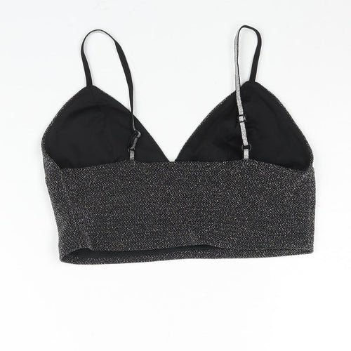 Zara Womens Black Polyester Cropped Blouse Size M Sweetheart - Glitter