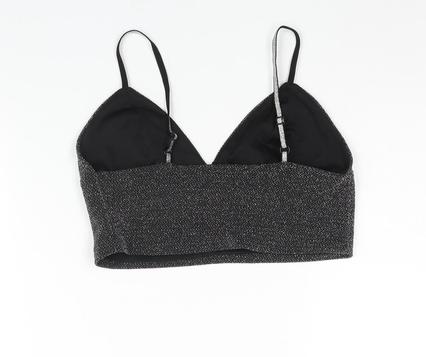 Zara Womens Black Polyester Cropped Blouse Size M Sweetheart - Glitter