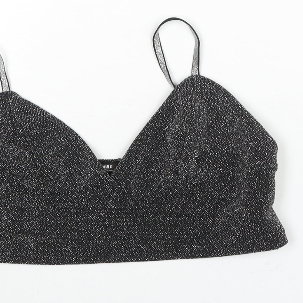 Zara Womens Black Polyester Cropped Blouse Size M Sweetheart - Glitter