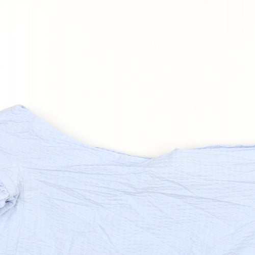 H&M Womens Blue Cotton Basic Blouse Size 12 Boat Neck - Textured