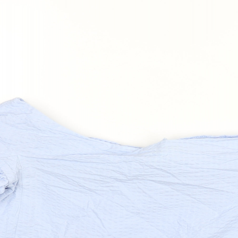 H&M Womens Blue Cotton Basic Blouse Size 12 Boat Neck - Textured