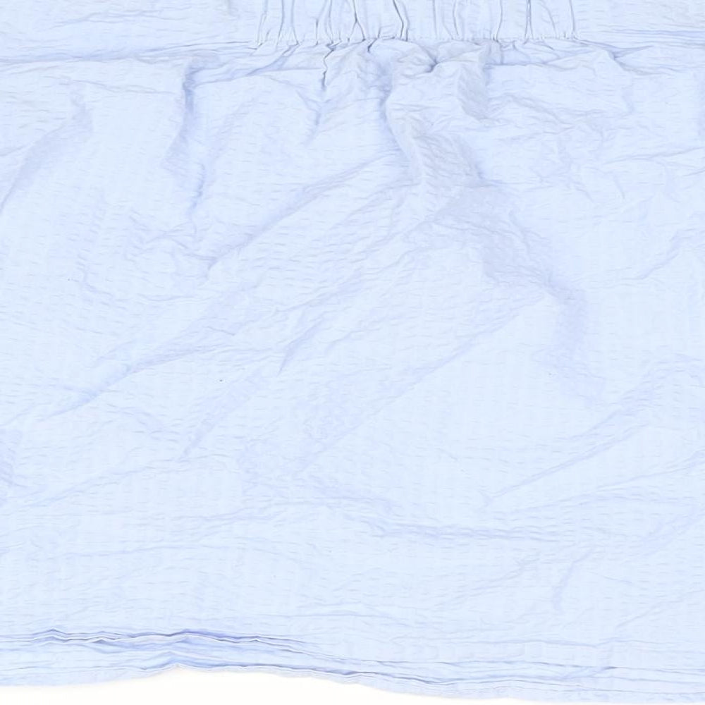 H&M Womens Blue Cotton Basic Blouse Size 12 Boat Neck - Textured