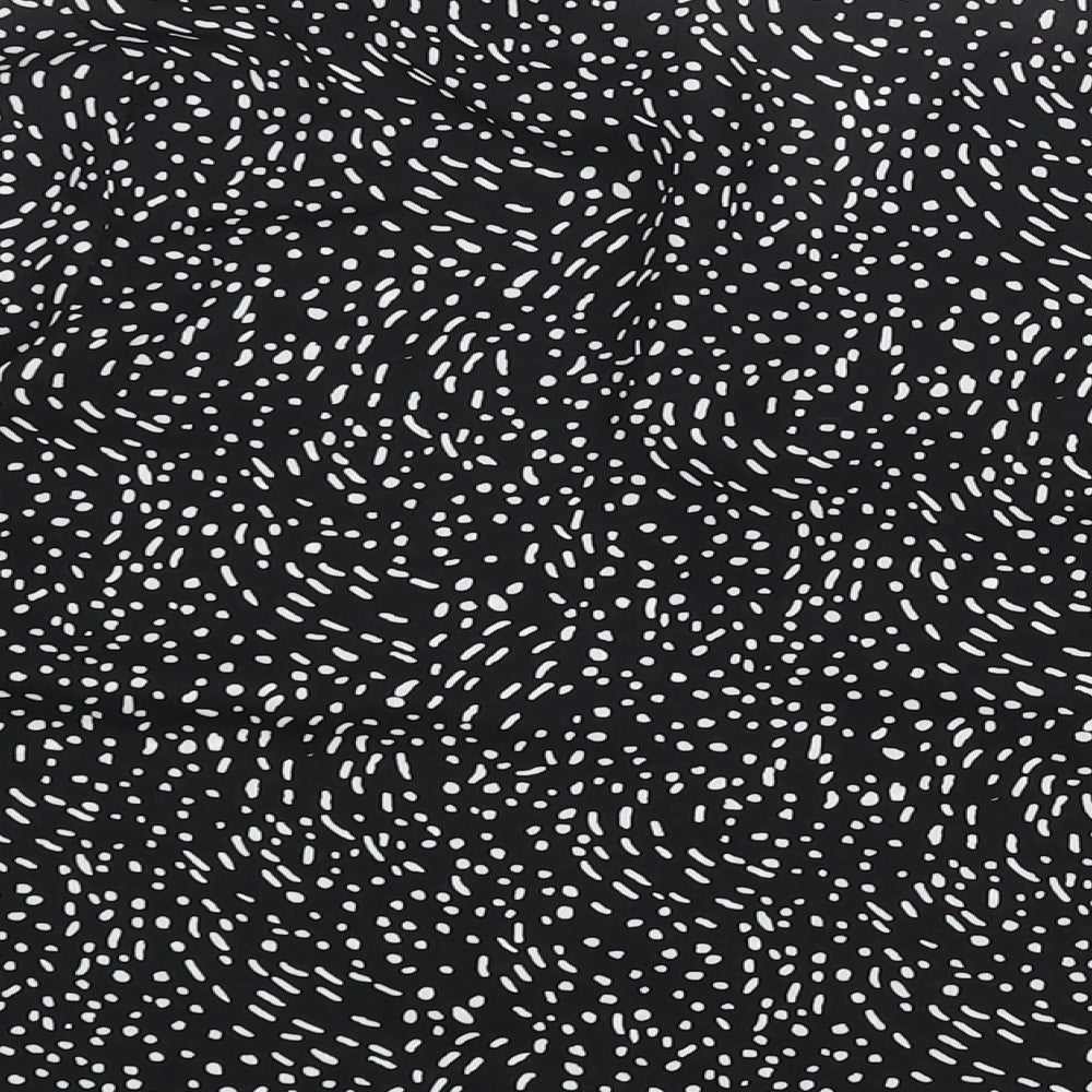 Debenhams Womens Black Geometric Polyester Basic Blouse Size 12 V-Neck - Bell Sleeve Bow Detail