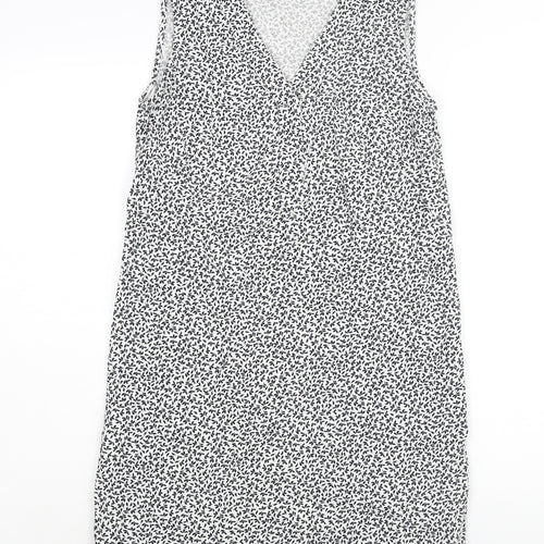 Marks and Spencer Womens White Geometric Linen Shift Size 6 V-Neck Pullover