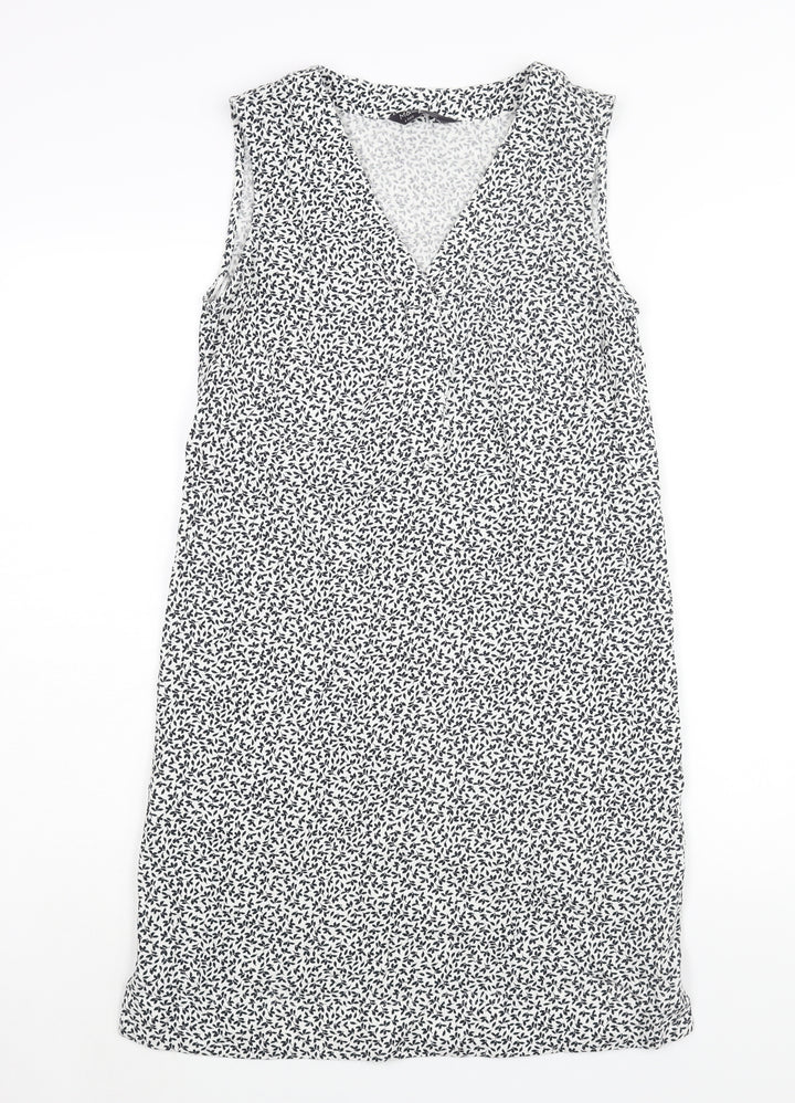 Marks and Spencer Womens White Geometric Linen Shift Size 6 V-Neck Pullover
