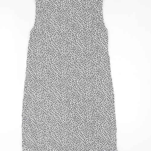 Marks and Spencer Womens White Geometric Linen Shift Size 6 V-Neck Pullover