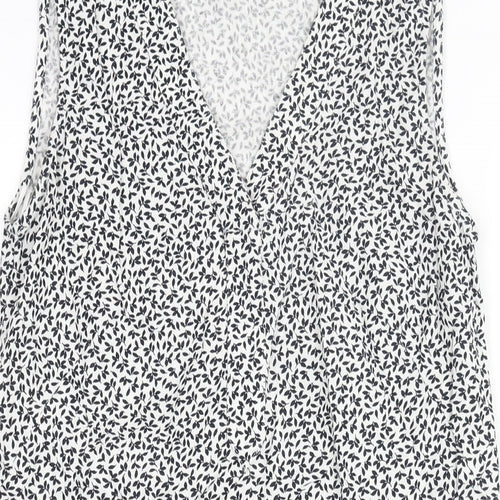 Marks and Spencer Womens White Geometric Linen Shift Size 6 V-Neck Pullover