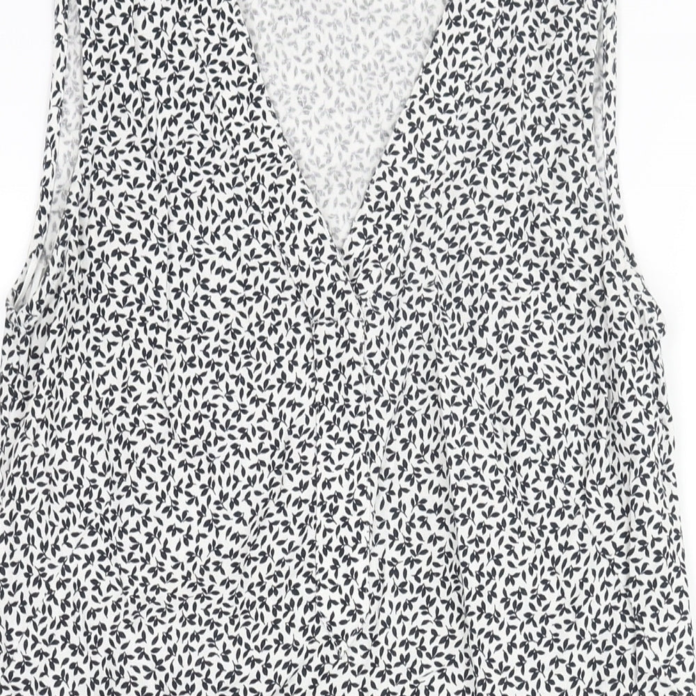 Marks and Spencer Womens White Geometric Linen Shift Size 6 V-Neck Pullover