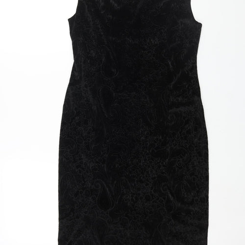 Miss Selfridge Womens Black Paisley Polyester Pencil Dress Size 14 Square Neck Pullover - Open Back Detail
