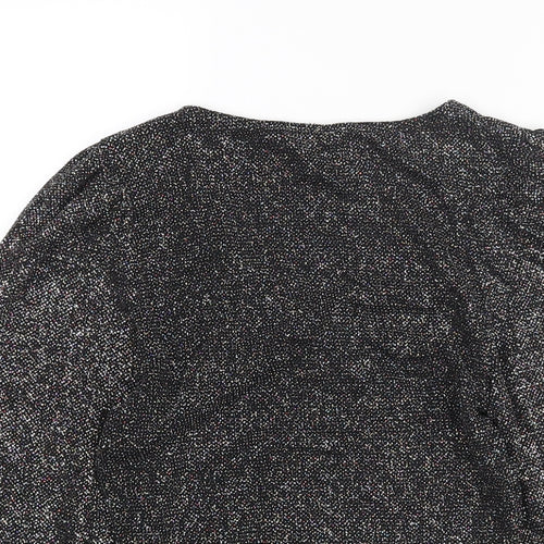 New Look Womens Black Nylon Basic Blouse Size 10 V-Neck - Drawstring Detail Glitter