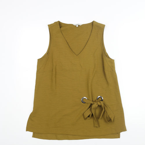NEXT Womens Green Polyester Tunic Blouse Size 12 V-Neck - Eyelet Tie Detail