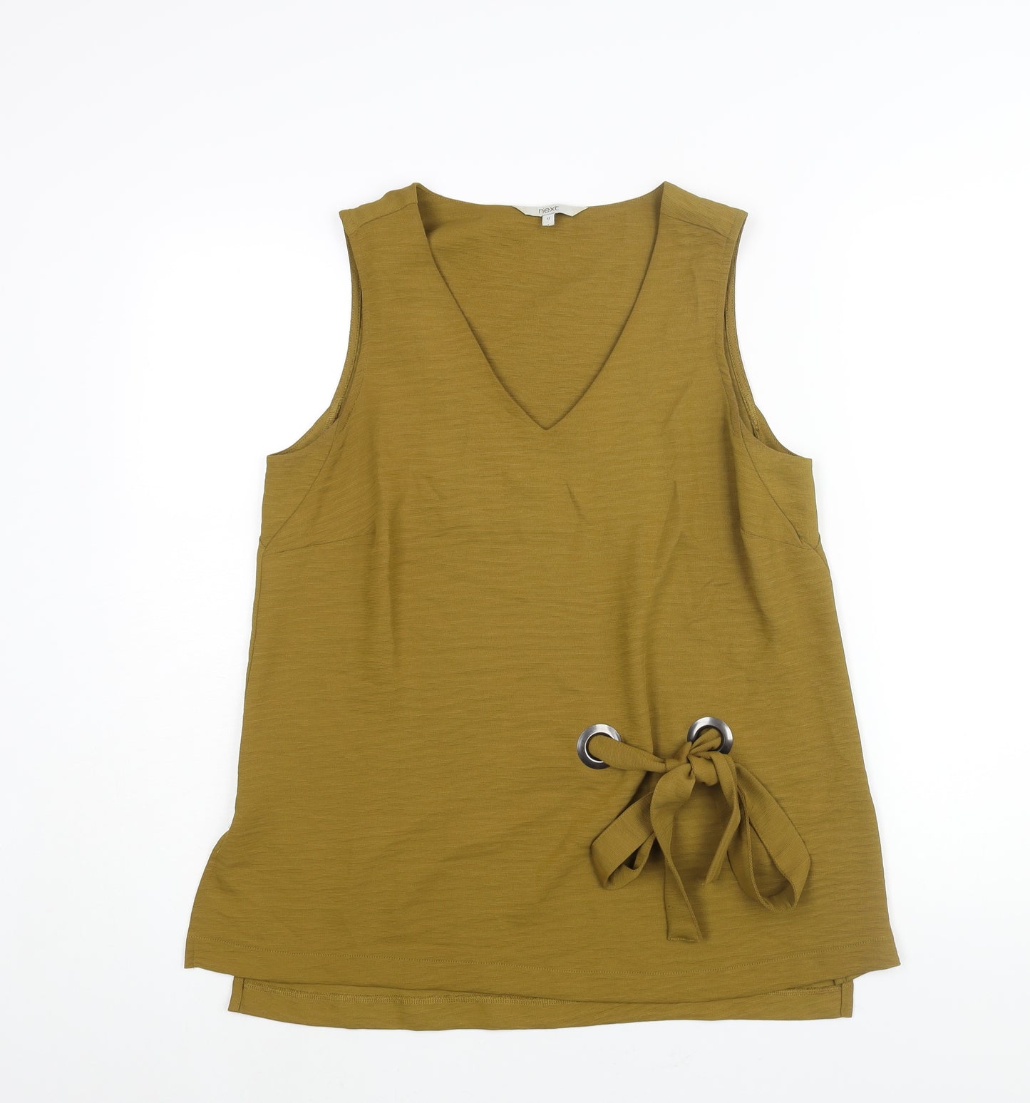 NEXT Womens Green Polyester Tunic Blouse Size 12 V-Neck - Eyelet Tie Detail