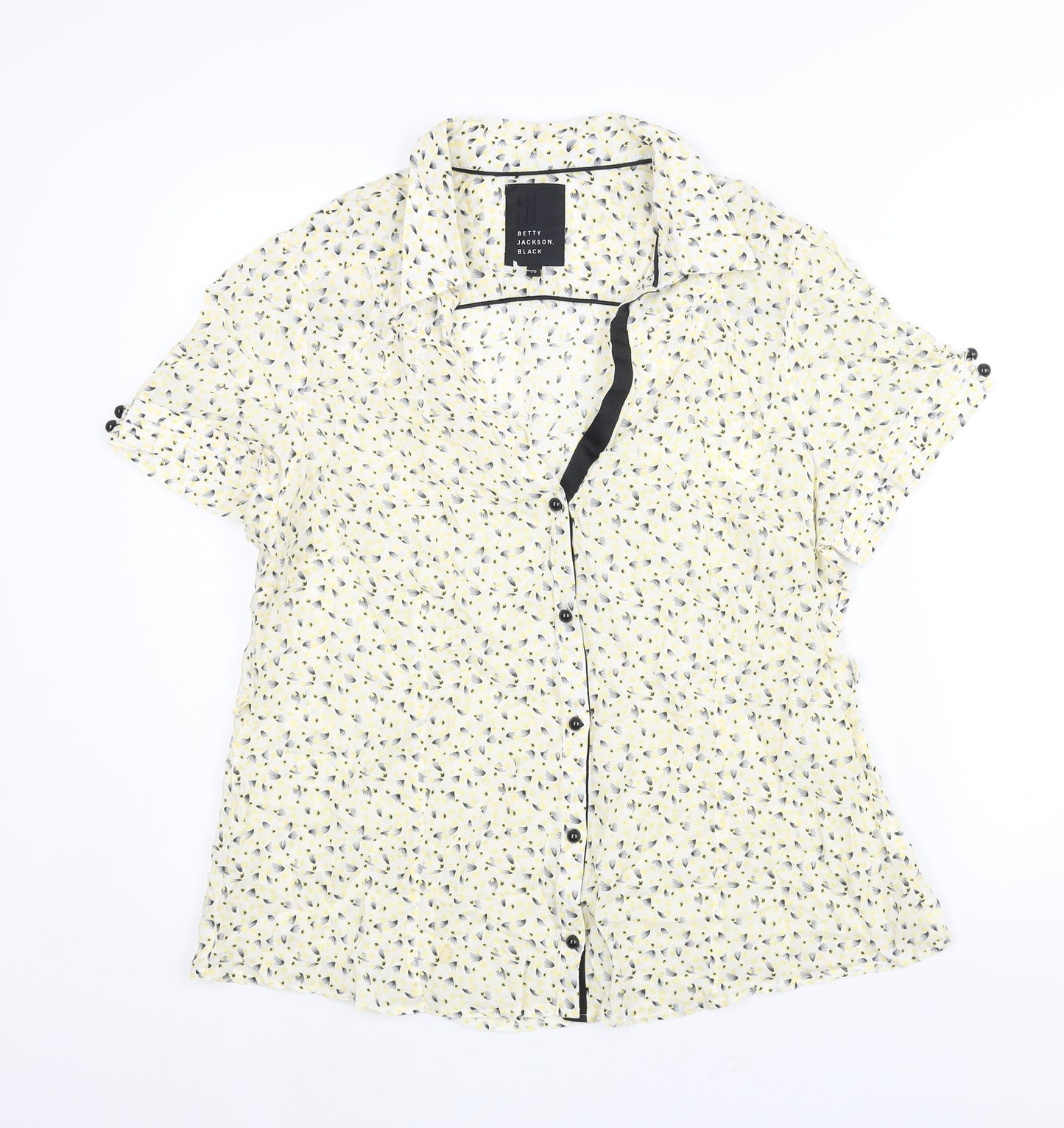 Betty Jackson Womens Yellow Geometric Polyester Basic Blouse Size 20 Collared