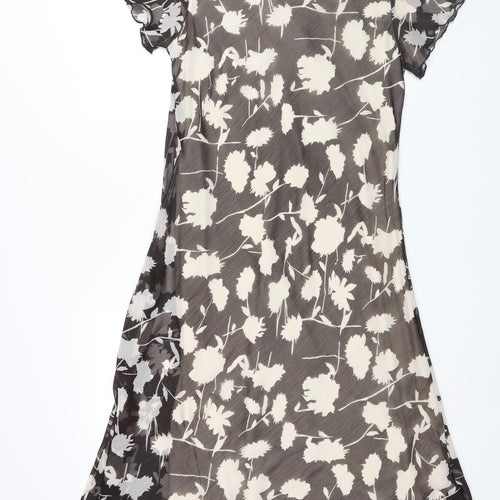Klass Womens Black Geometric Polyester Shift Size 14 V-Neck Pullover - Frill Floral Print