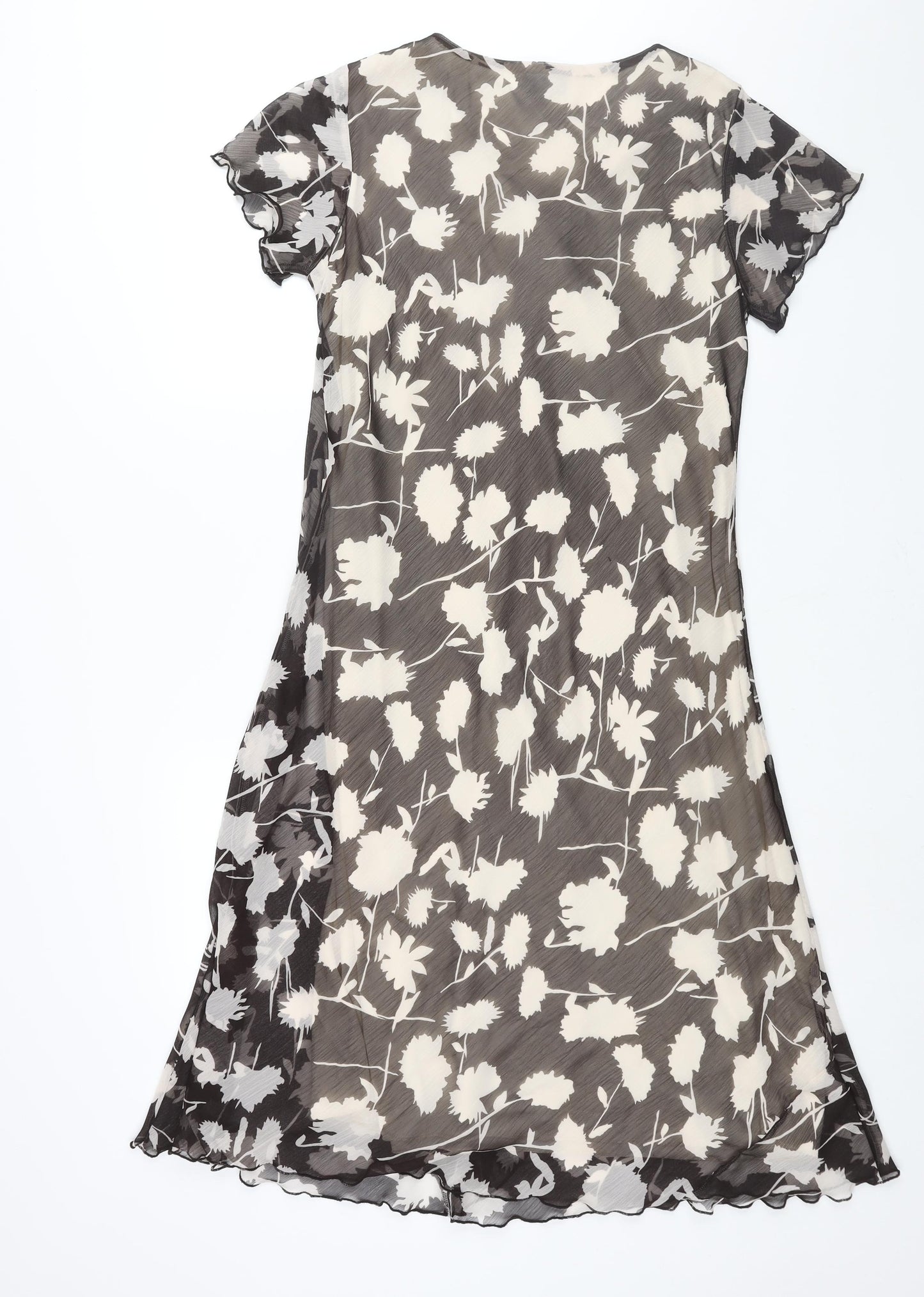 Klass Womens Black Geometric Polyester Shift Size 14 V-Neck Pullover - Frill Floral Print