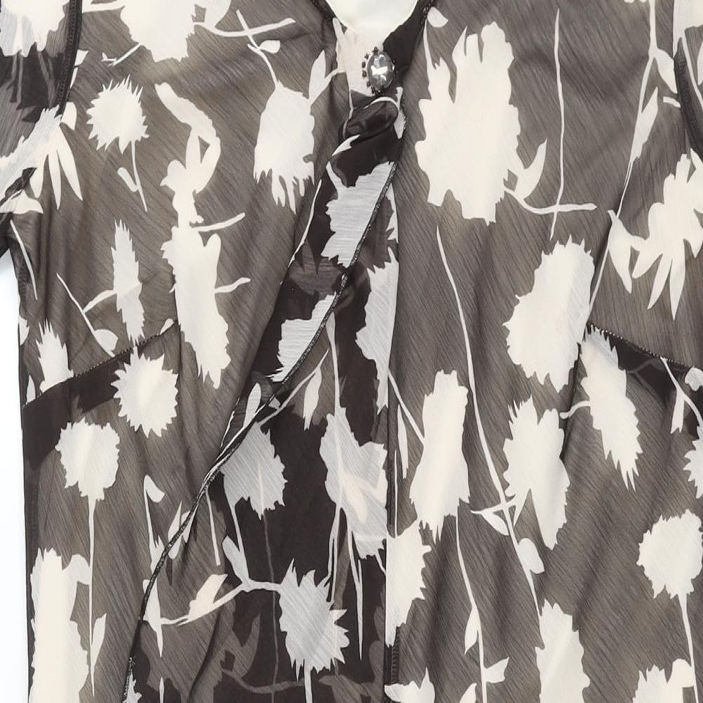 Klass Womens Black Geometric Polyester Shift Size 14 V-Neck Pullover - Frill Floral Print