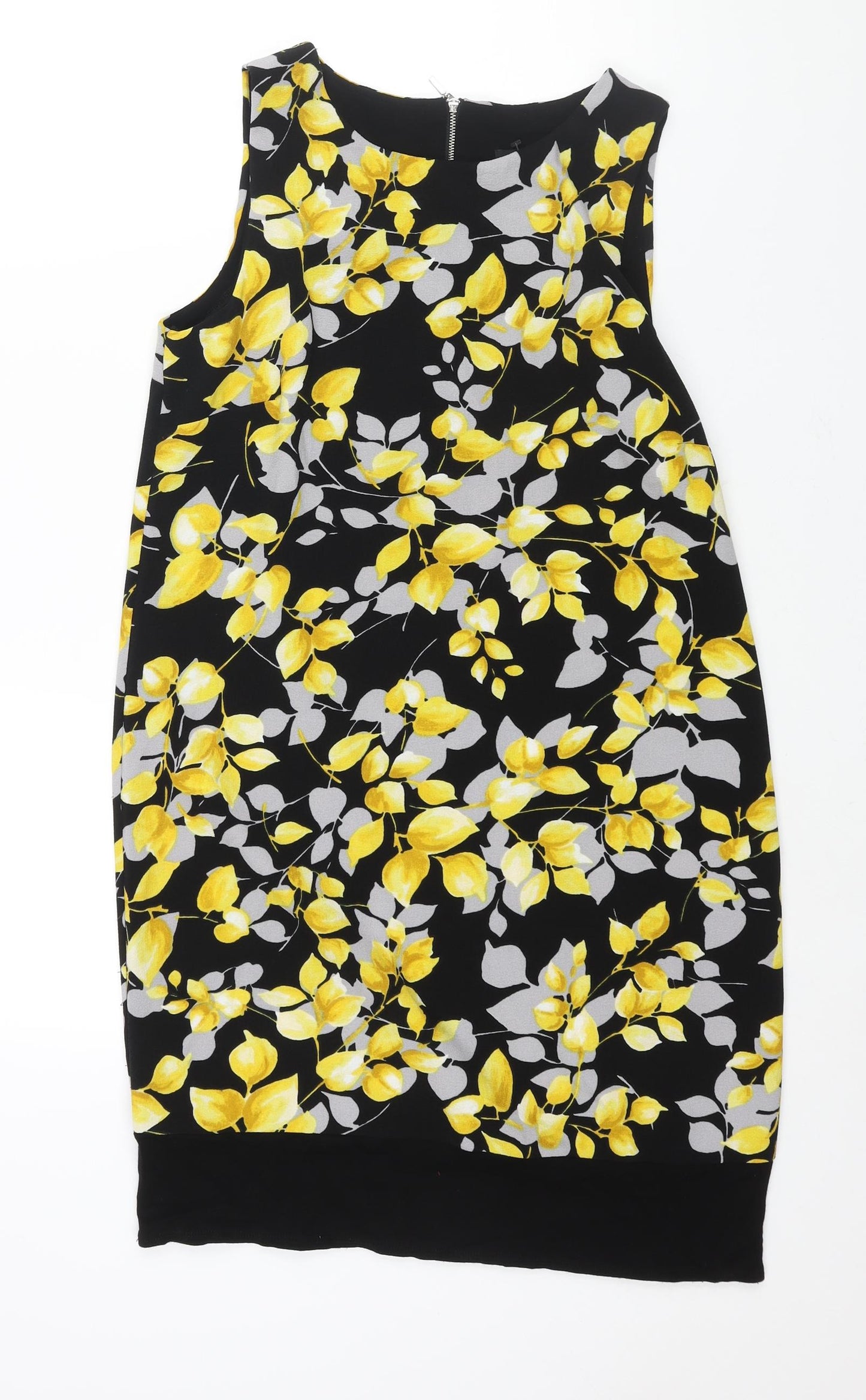 M&Co Womens Black Geometric Polyester Sheath Size 14 Round Neck Zip