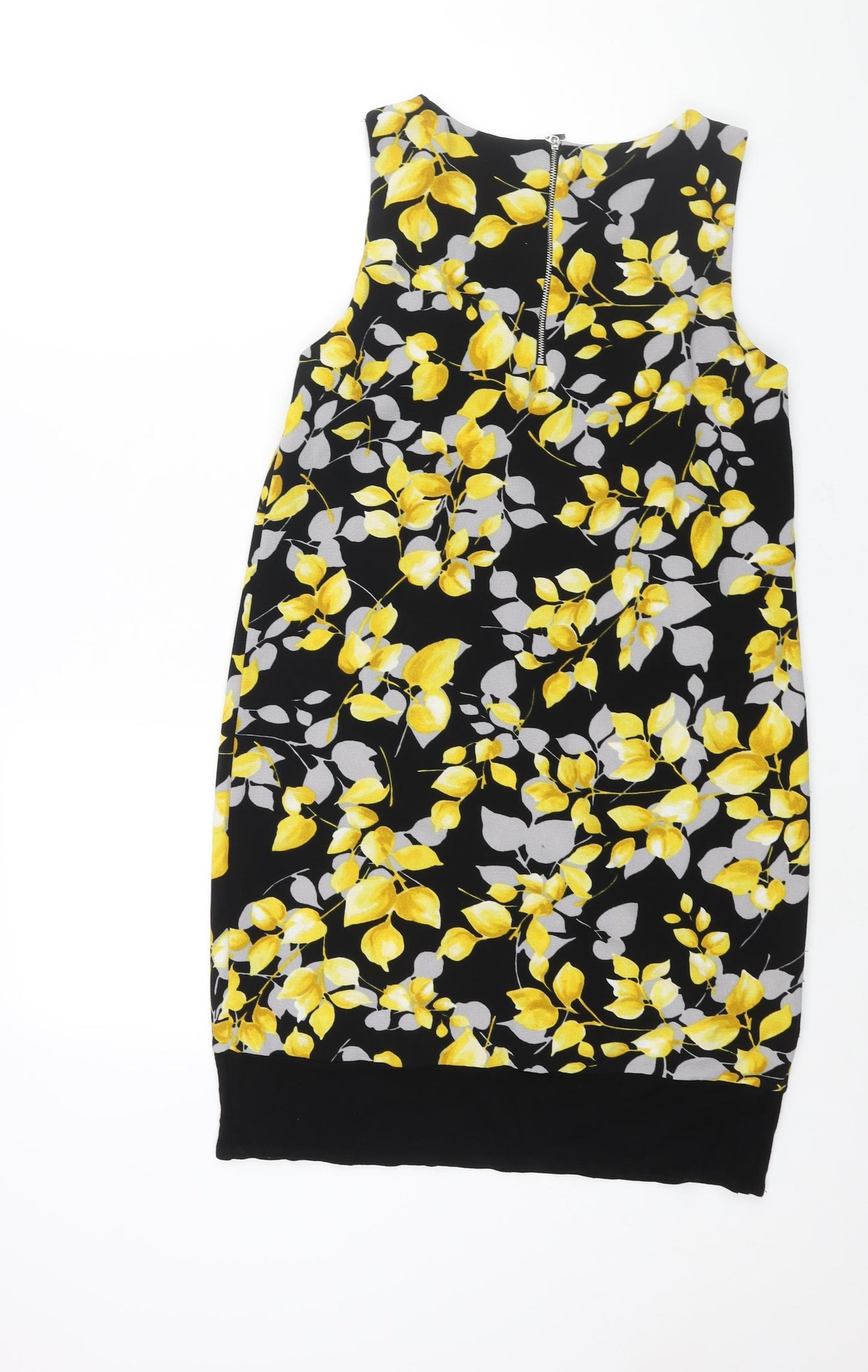 M&Co Womens Black Geometric Polyester Sheath Size 14 Round Neck Zip