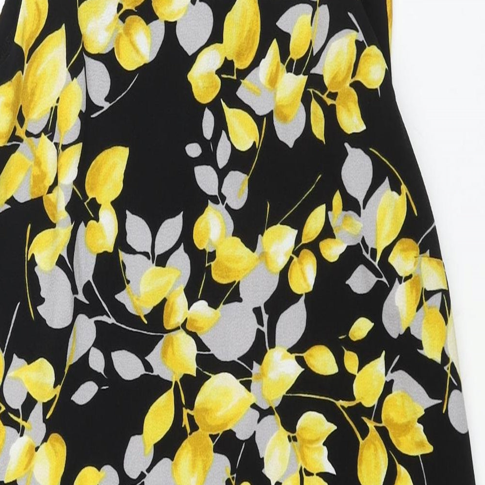 M&Co Womens Black Geometric Polyester Sheath Size 14 Round Neck Zip