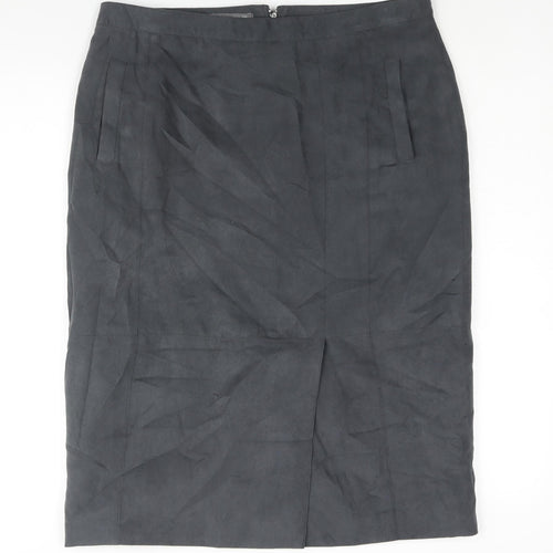 Laura Ashley Womens Grey Polyester Straight & Pencil Skirt Size 14 Zip - Vented
