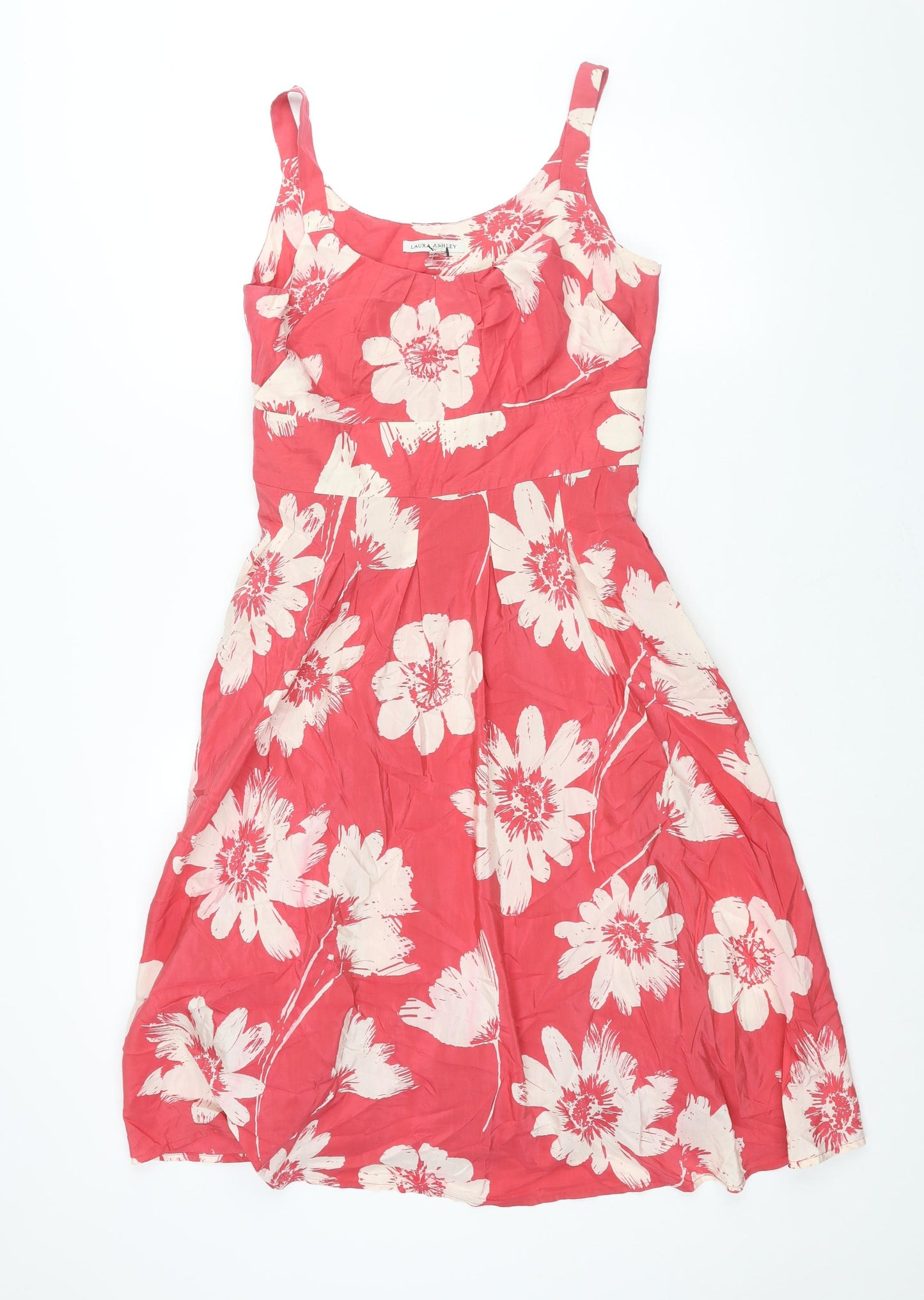 Laura Ashley Womens Pink Floral Cotton Fit & Flare Size 12 Scoop Neck Zip