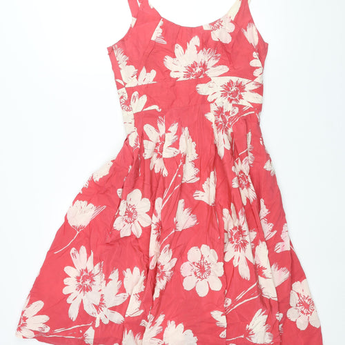 Laura Ashley Womens Pink Floral Cotton Fit & Flare Size 12 Scoop Neck Zip