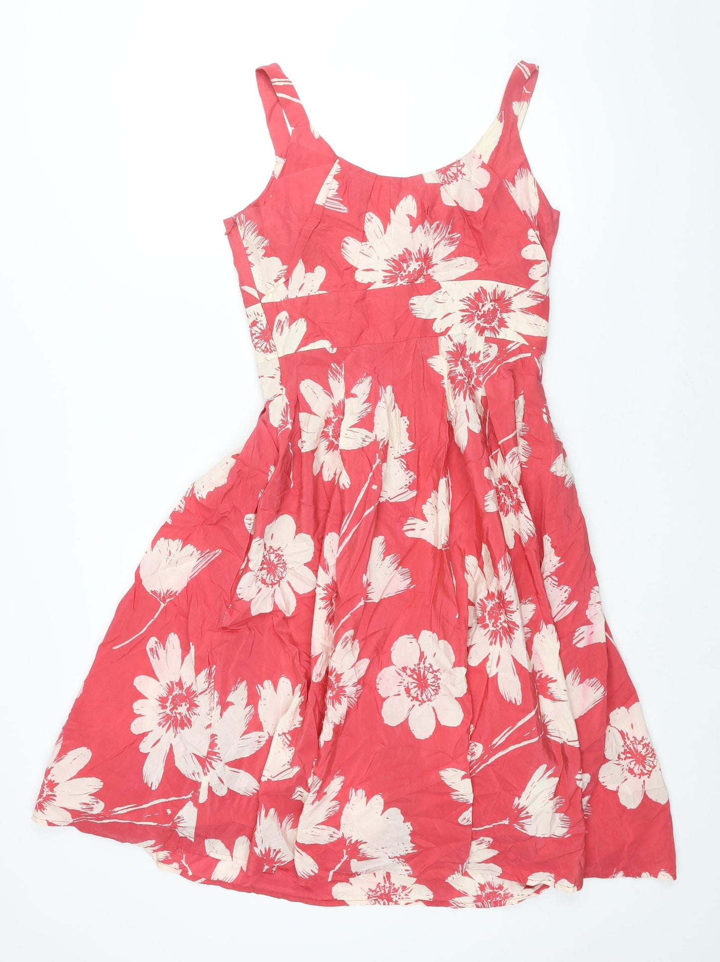 Laura Ashley Womens Pink Floral Cotton Fit & Flare Size 12 Scoop Neck Zip